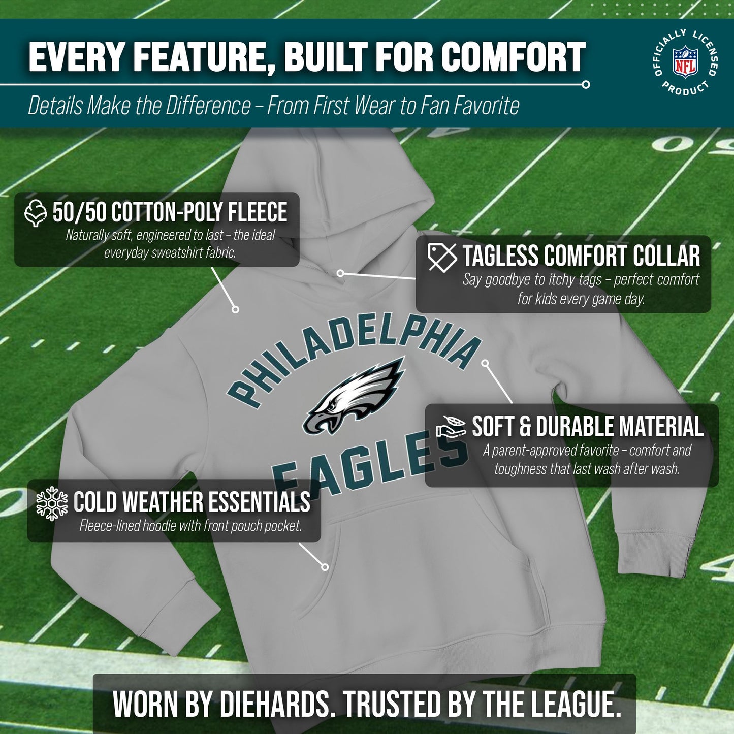 Philadelphia Eagles NFL Youth Gameday Hooded Sweatshirt - Gray