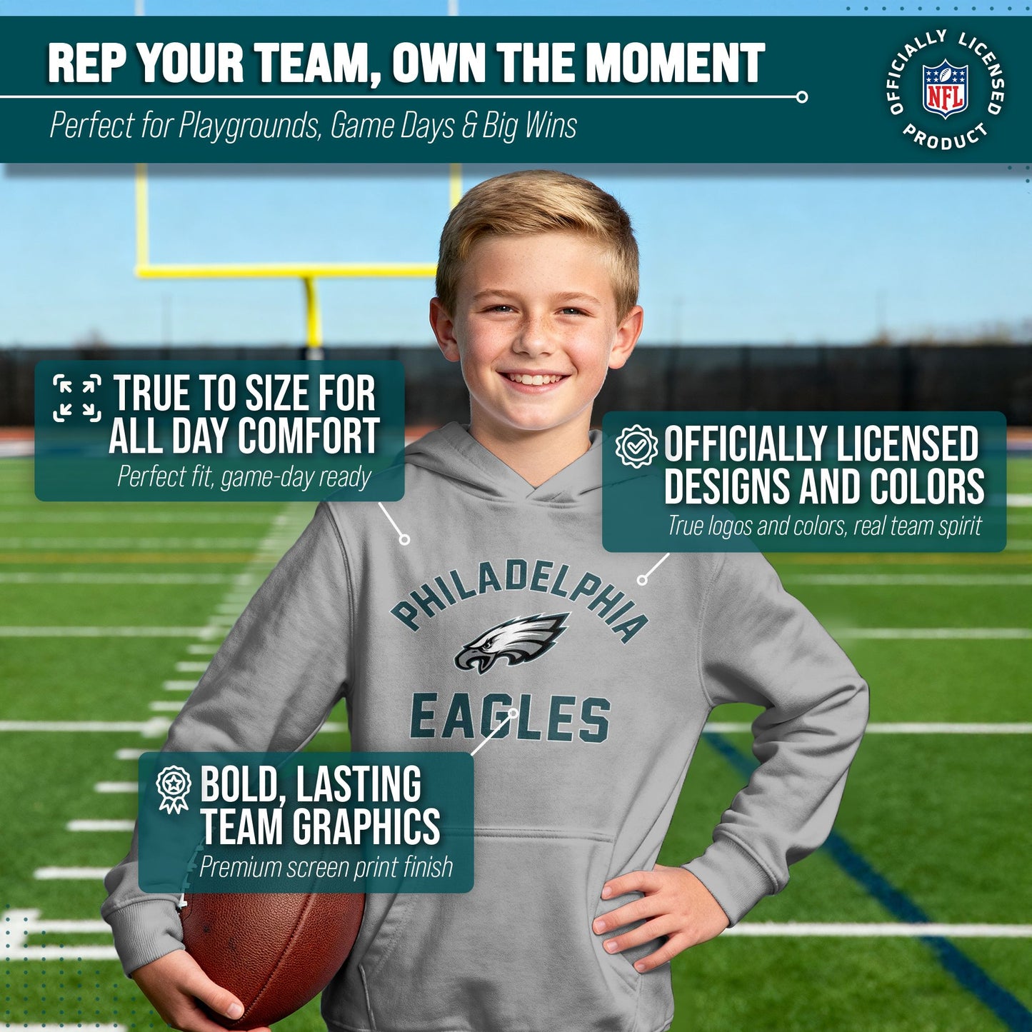 Philadelphia Eagles NFL Youth Gameday Hooded Sweatshirt - Gray