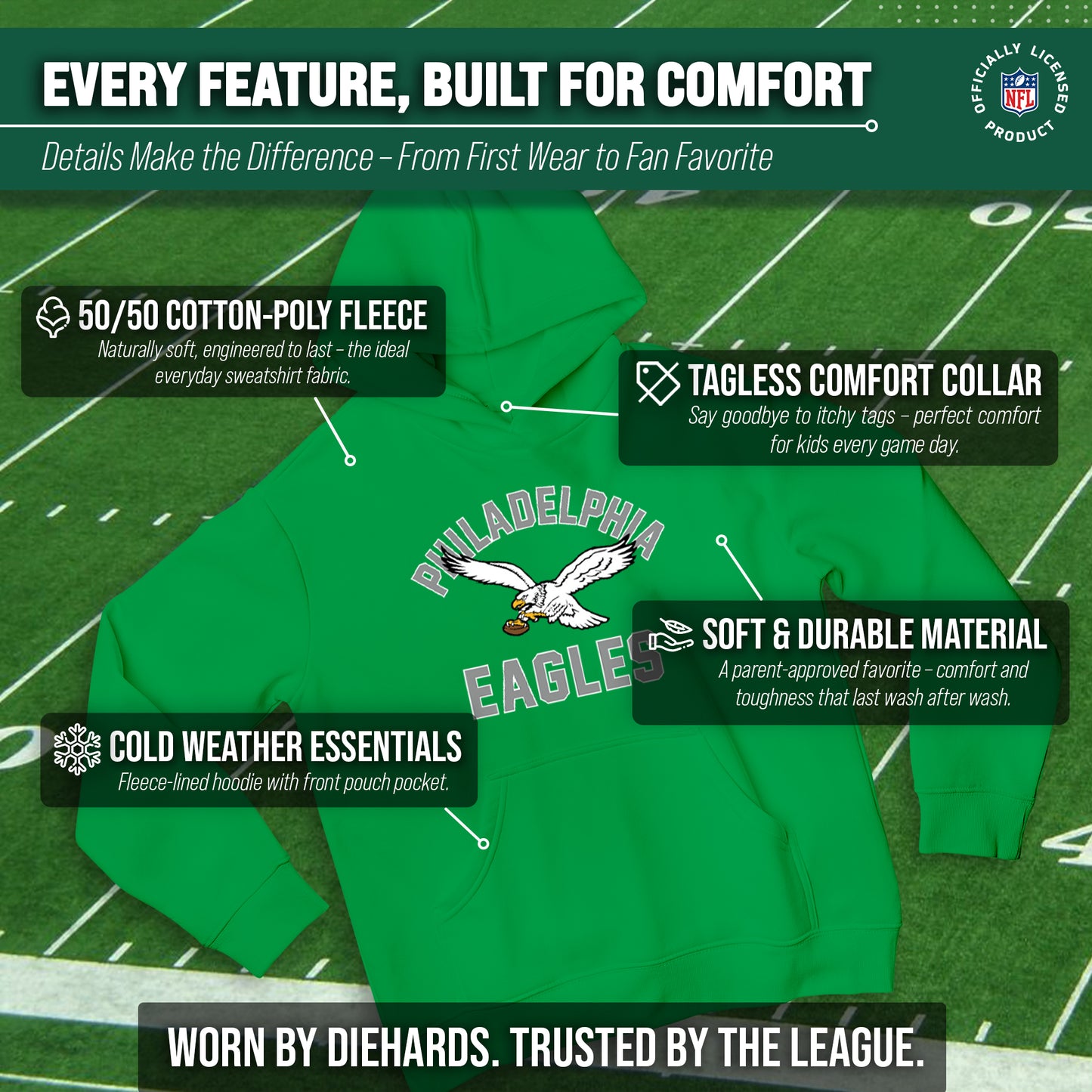 Philadelphia Eagles NFL Youth Gameday Hooded Sweatshirt - Kelly Green