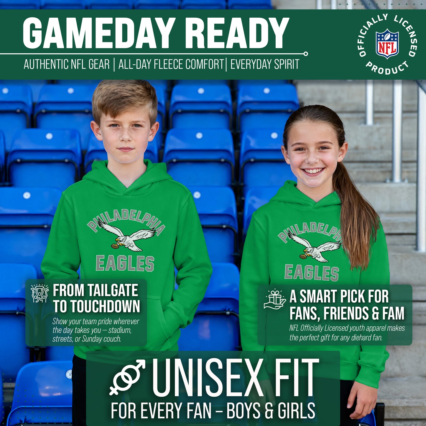 Philadelphia Eagles NFL Youth Gameday Hooded Sweatshirt - Kelly Green