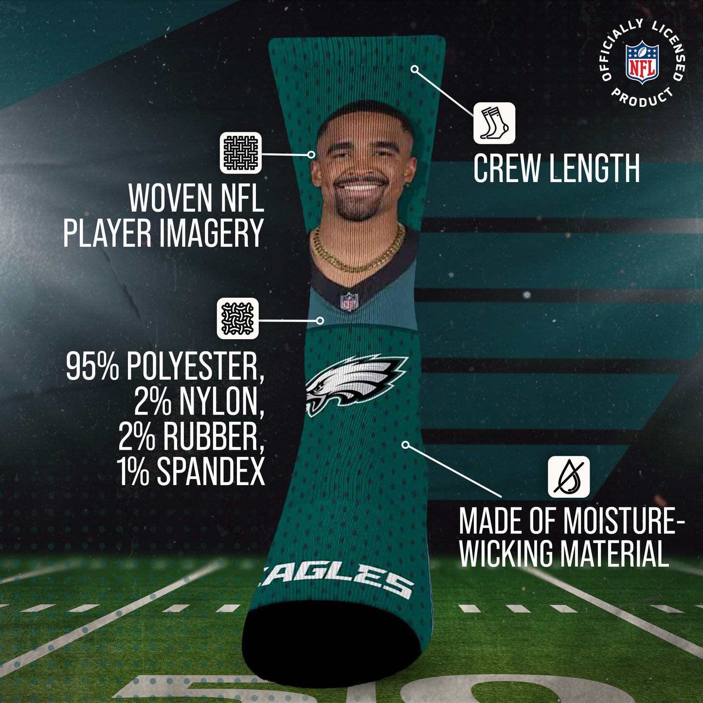 Philadelphia Eagles NFL Youth Roster Player Crew Socks - Green #26