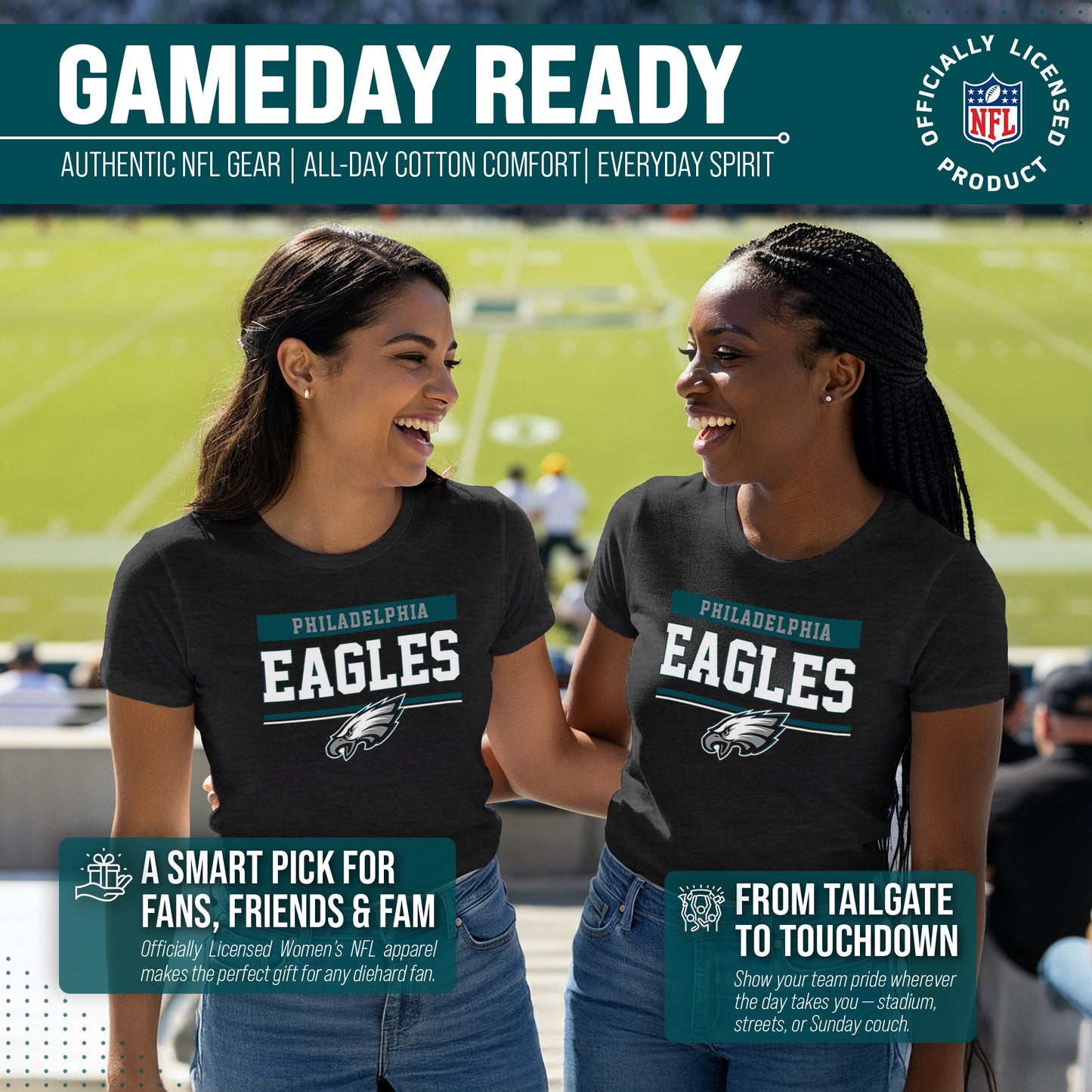 Philadelphia Eagles NFL Women's Team Block Charcoal Tagless T-Shirt - Charcoal