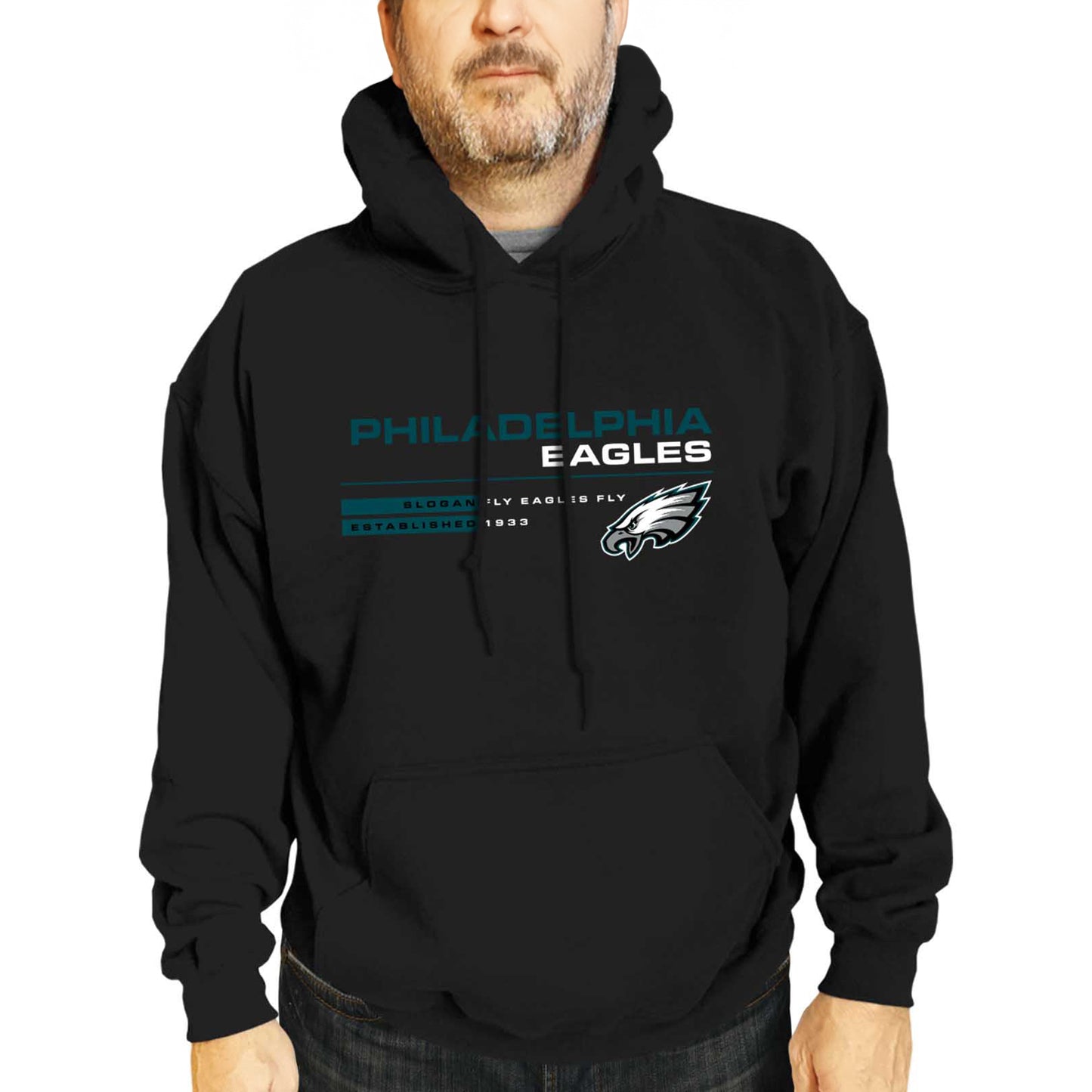 Philadelphia Eagles Adult NFL Speed Stat Sheet Fleece Hooded Sweatshirt - Black