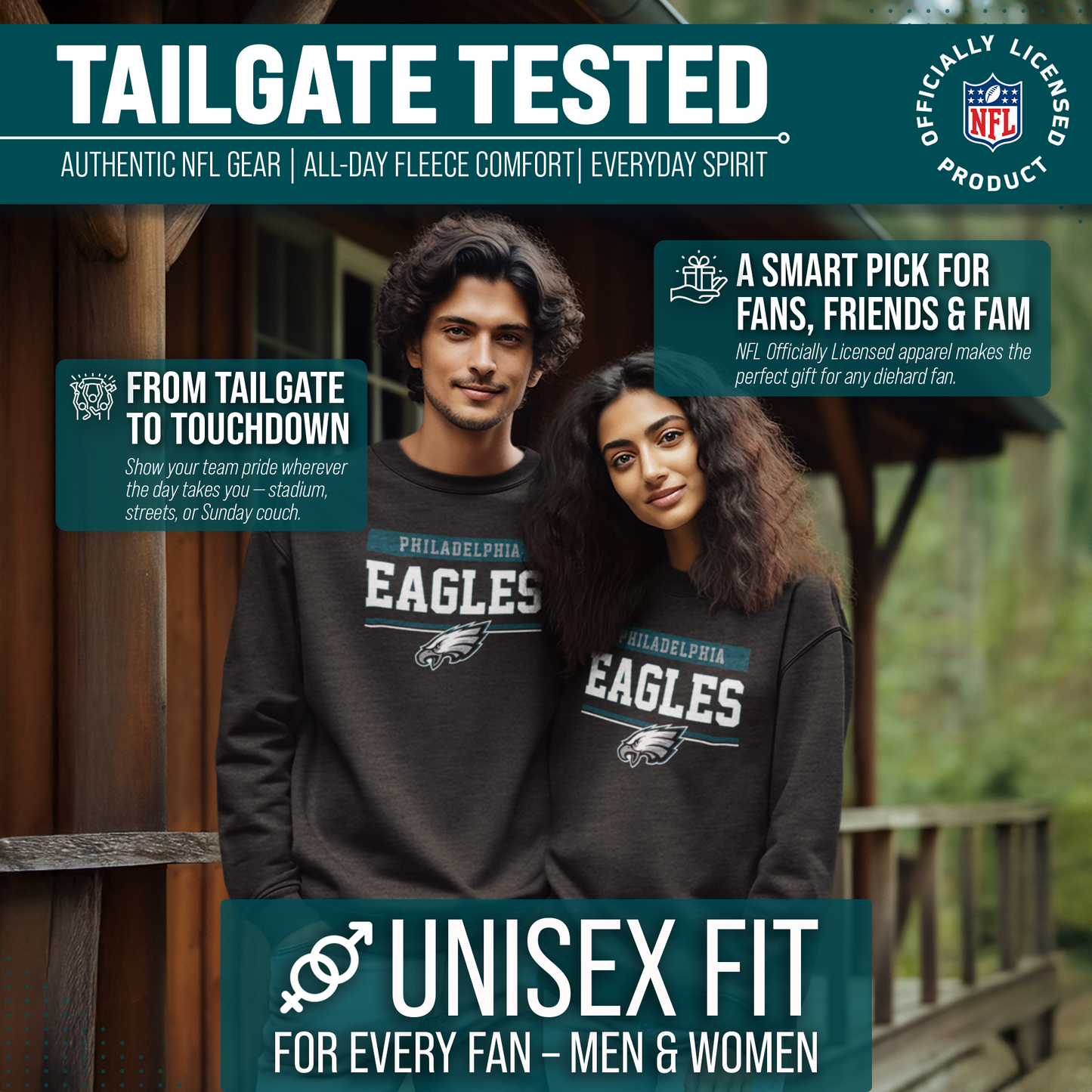 Philadelphia Eagles NFL Adult Long Sleeve Team Block Charcoal Crewneck Sweatshirt - Charcoal