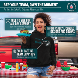 Philadelphia Eagles Adult NFL Speed Stat Sheet Fleece Hooded Sweatshirt - Black