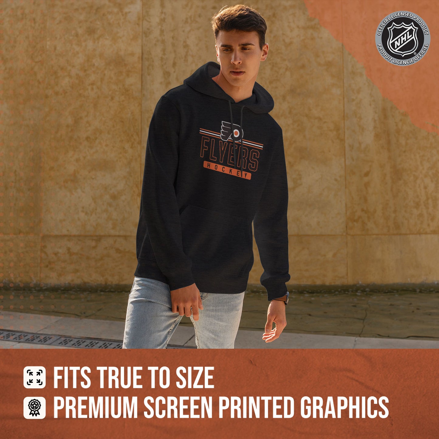 Philadelphia Flyers NHL Adult Heather Charcoal True Fan Hooded Sweatshirt Unisex - Charcoal