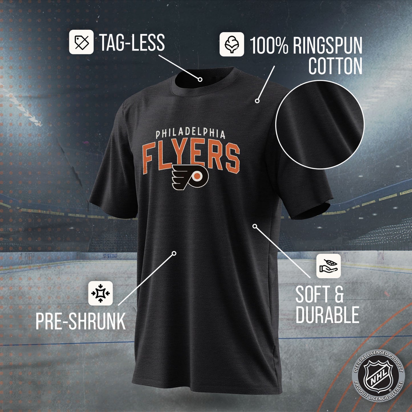 Philadelphia Flyers NHL Adult Powerplay Heathered Unisex T-Shirt - Black Heather
