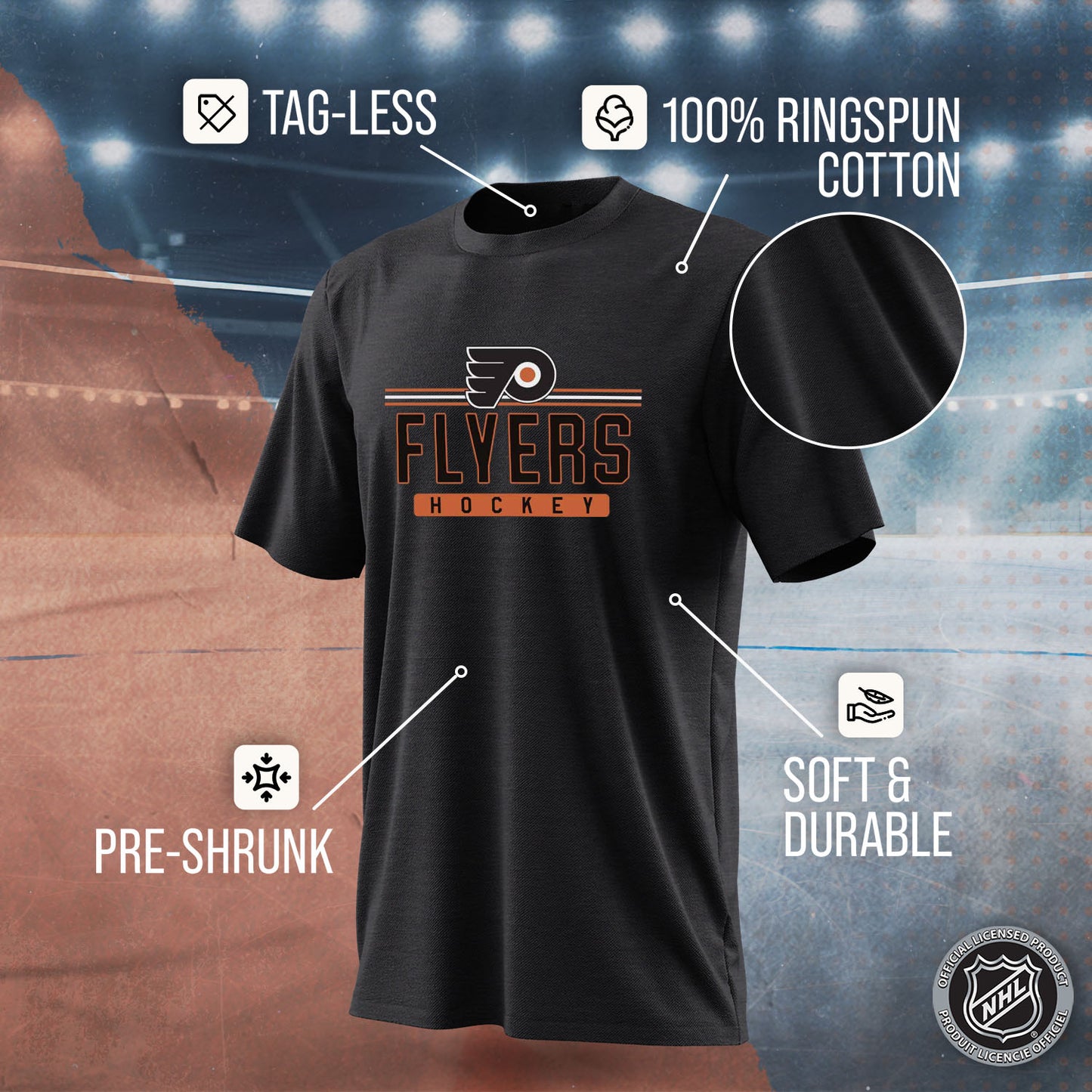 Philadelphia Flyers Adult NHL Heather Charcoal True Fan Hockey T-Shirt - Charcoal
