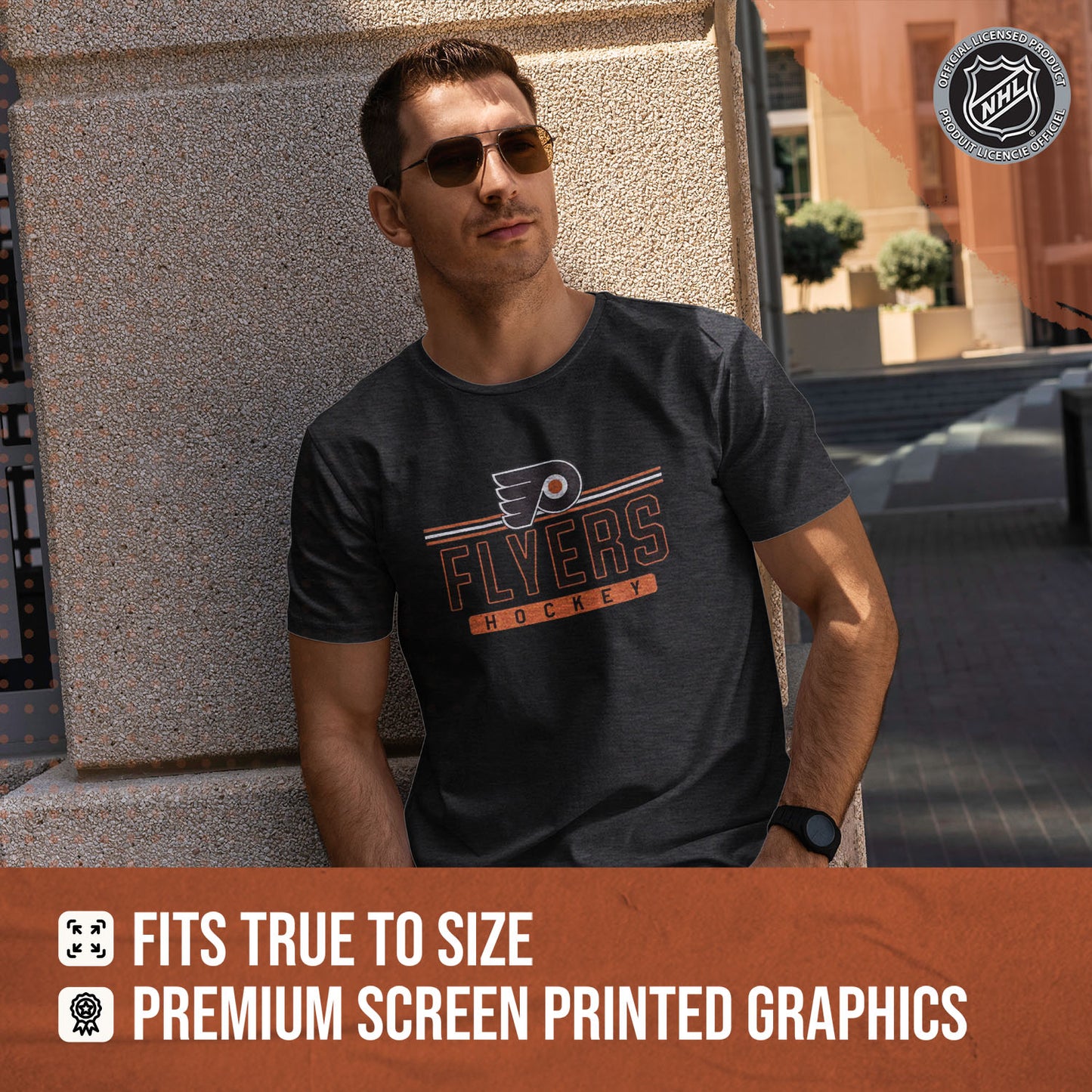 Philadelphia Flyers Adult NHL Heather Charcoal True Fan Hockey T-Shirt - Charcoal