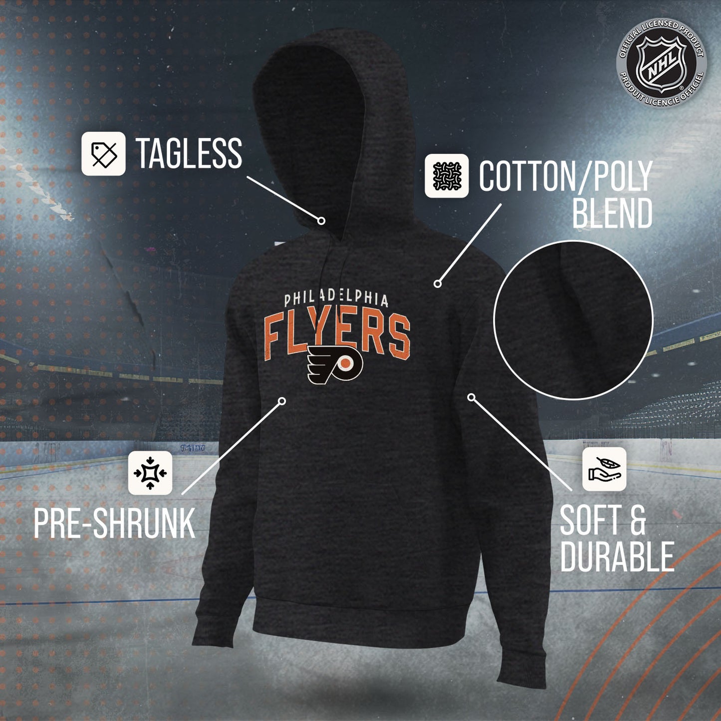Philadelphia Flyers NHL Adult Unisex Powerplay Hooded Sweatshirt - Black Heather
