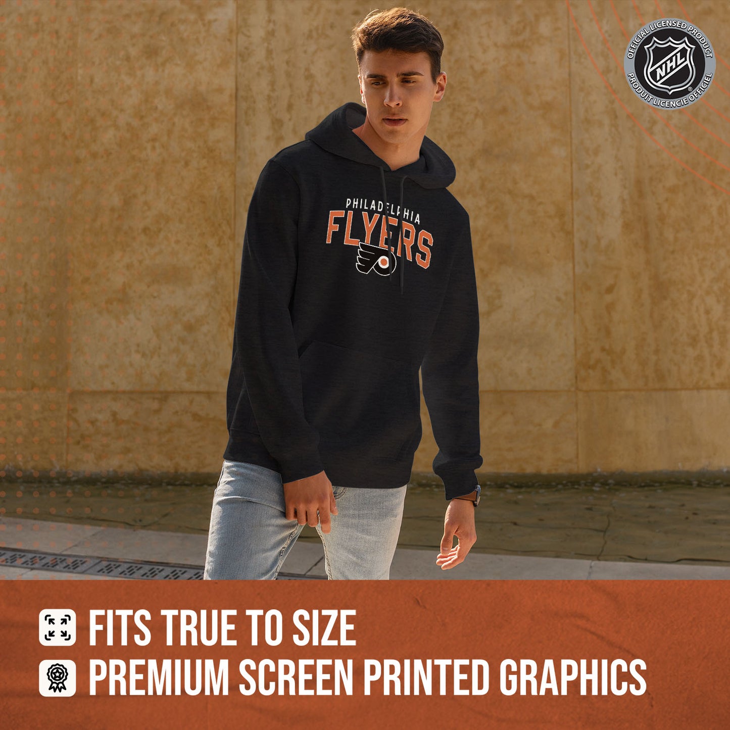 Philadelphia Flyers NHL Adult Unisex Powerplay Hooded Sweatshirt - Black Heather
