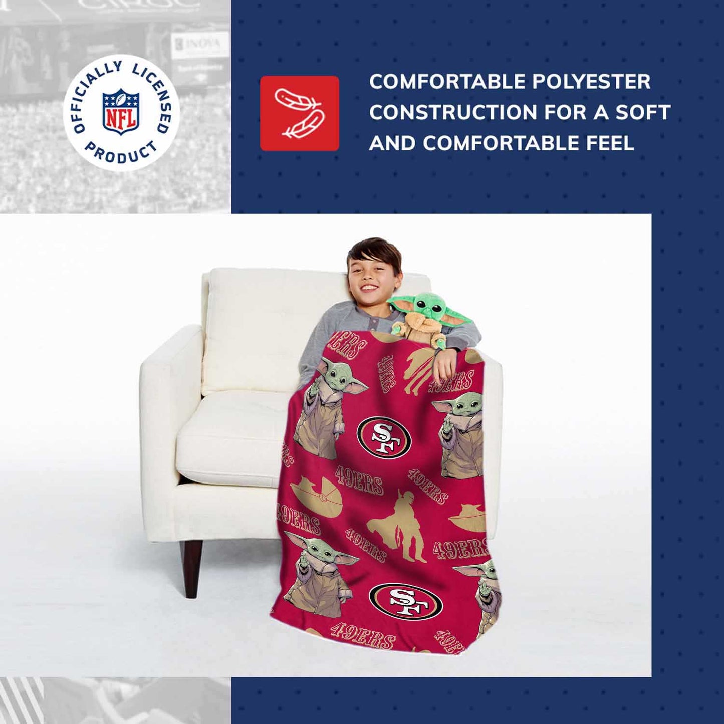 San Francisco 49ers  NFL x Star Wars Pillow & Blanket Set 40" x 50" featuring The Child - Cardinal