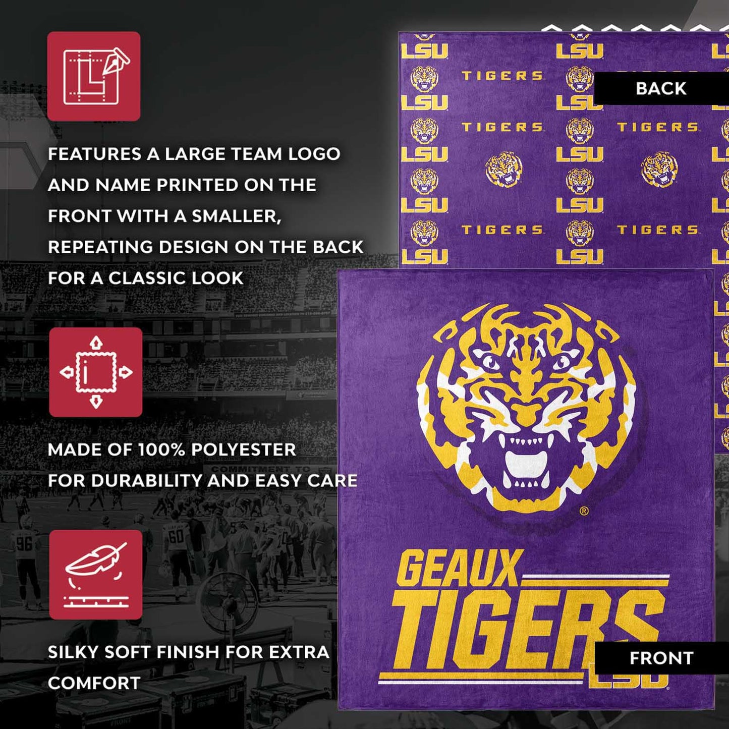 LSU Tigers NCAA Double Sided Blanket - Purple