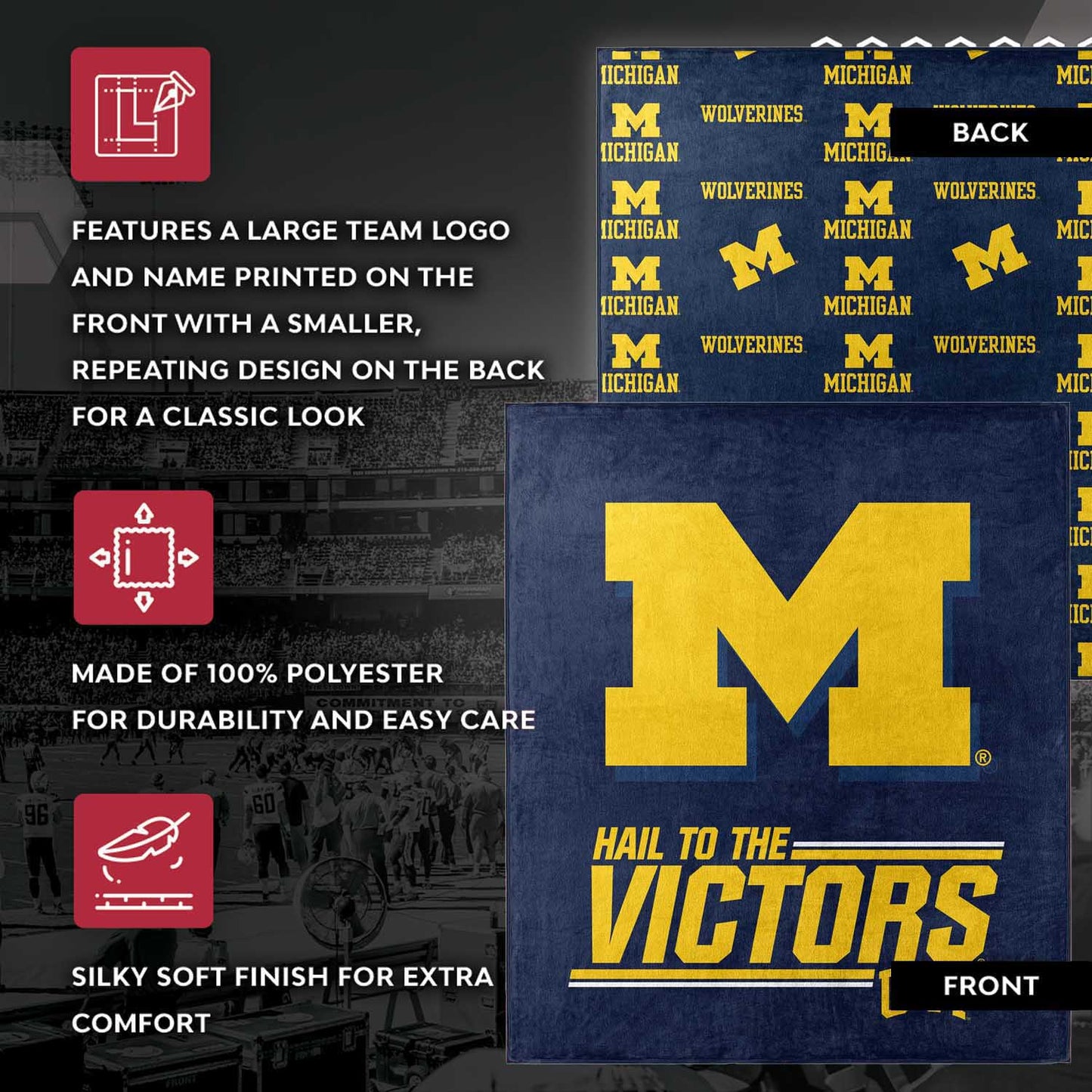 Michigan Wolverines NCAA Double Sided Blanket - Navy