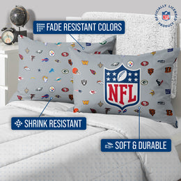 NFL  Repeating Team Logo Pillowcase 2 Pack- Standard Size -Officially Licensed Bedding- Football Pride! - Team Color