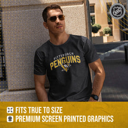 Pittsburgh Penguins NHL Adult Powerplay Heathered Unisex T-Shirt - Black Heather