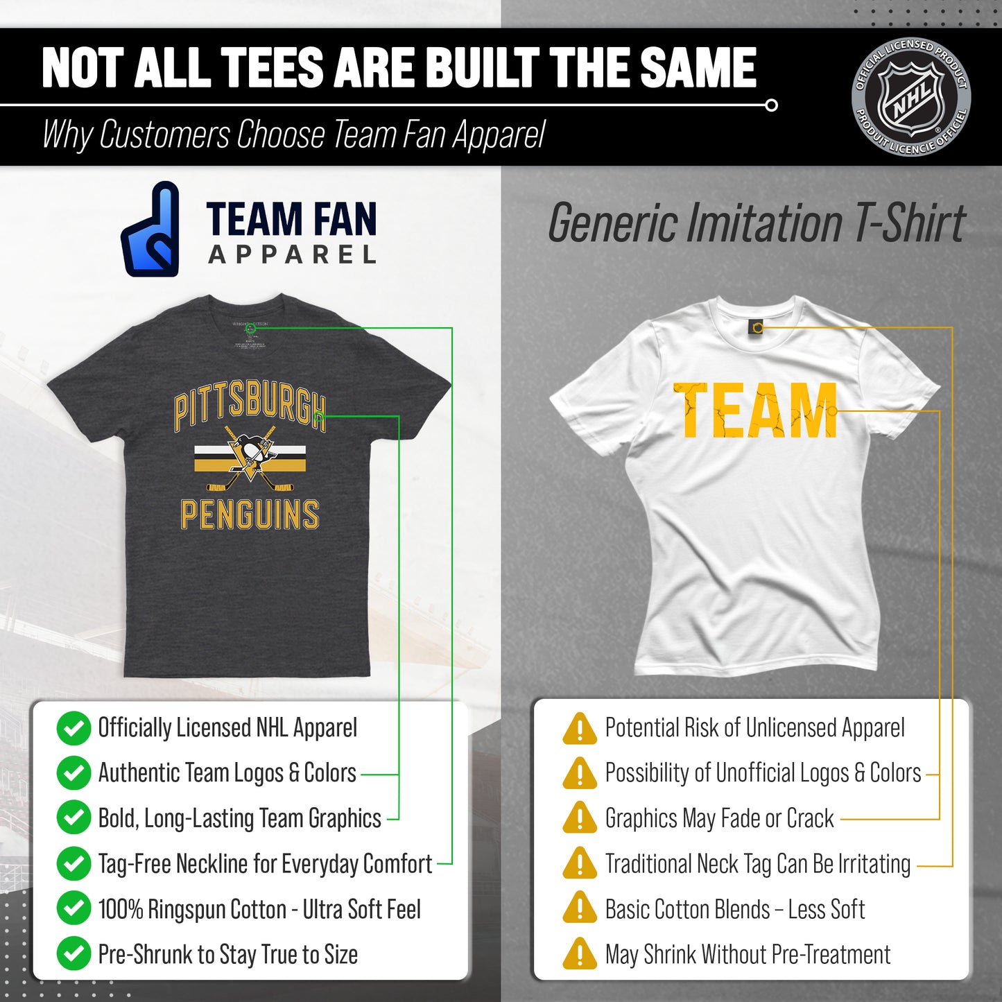 Pittsburgh Penguins NHL Adult Faceoff Tag-Less T-Shirt - Black