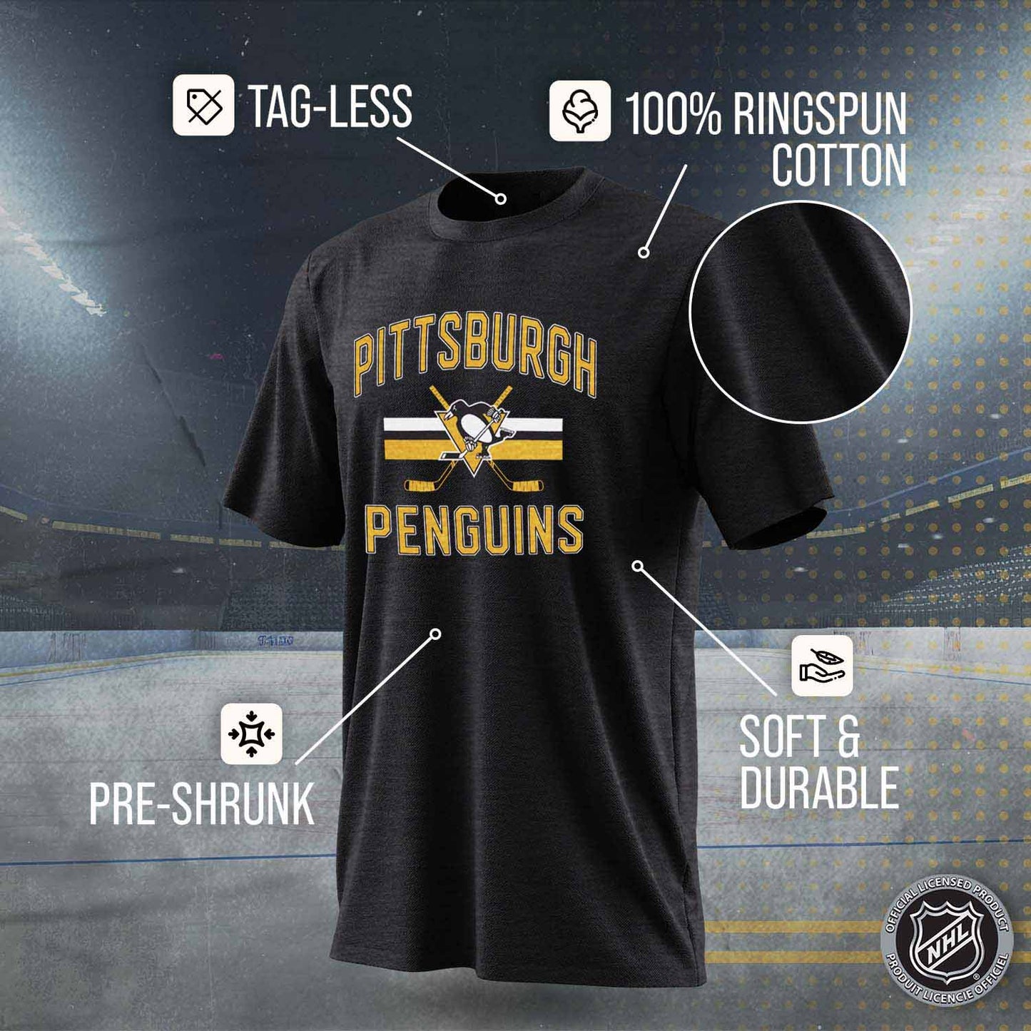 Pittsburgh Penguins NHL Adult Faceoff Tag-Less T-Shirt - Black