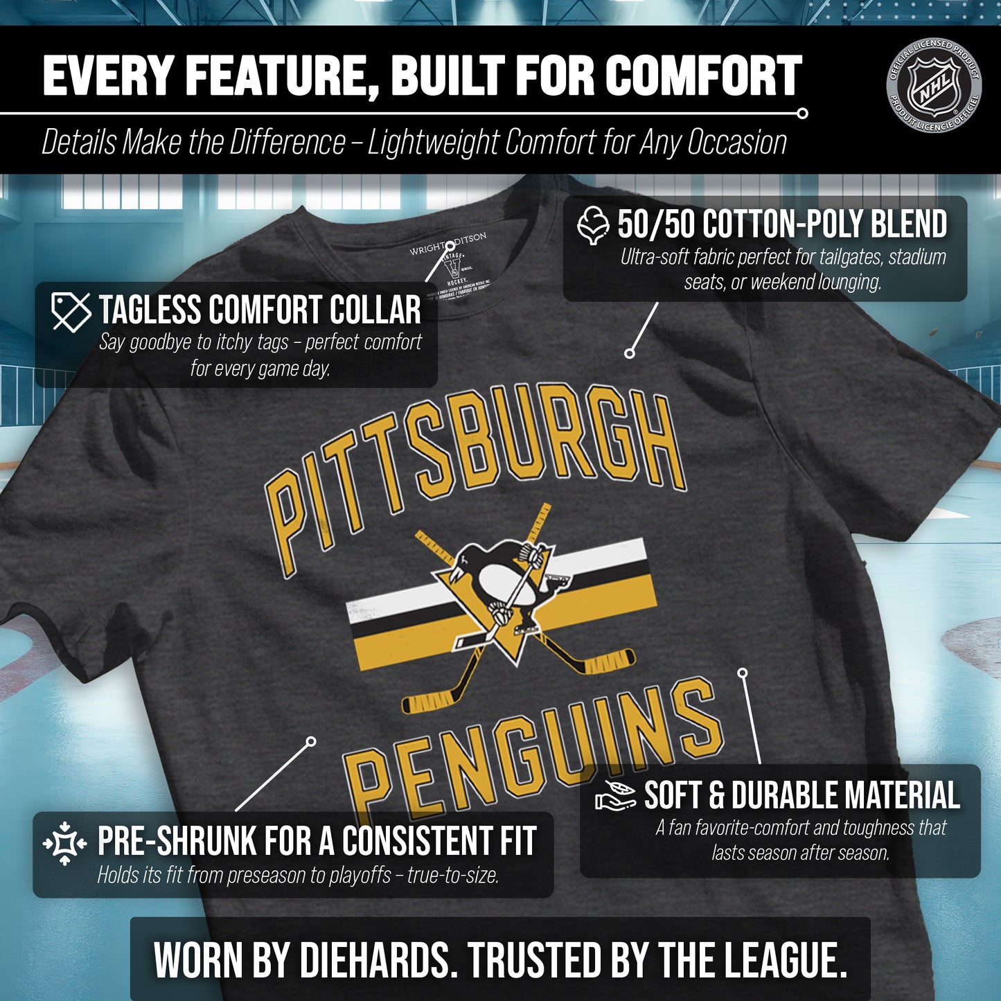 Pittsburgh Penguins NHL Adult Faceoff Tag-Less T-Shirt - Black