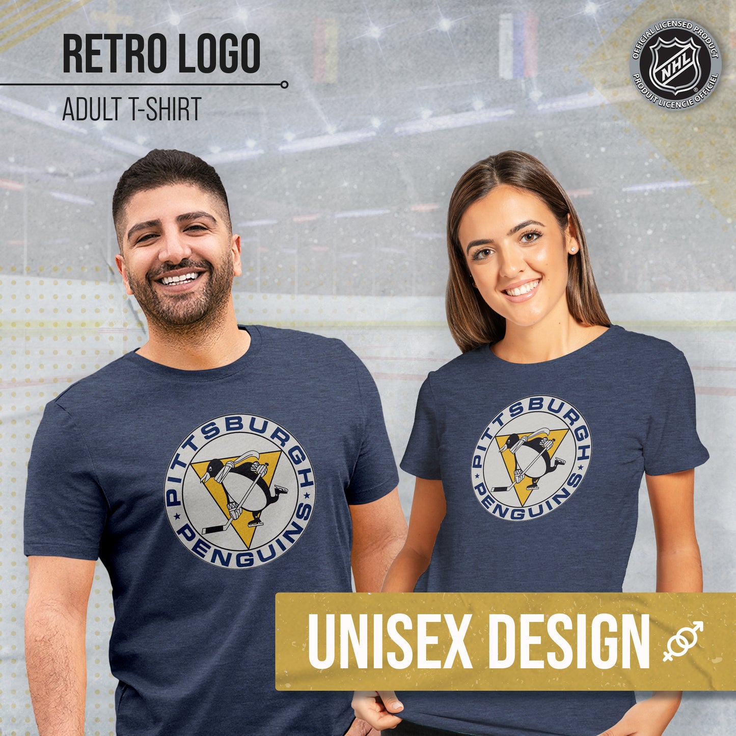 Pittsburgh Penguins NHL Adult Retro Logo Tag-Less T-Shirt - Navy Heather