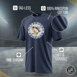 Pittsburgh Penguins NHL Adult Retro Logo Tag-Less T-Shirt - Navy Heather