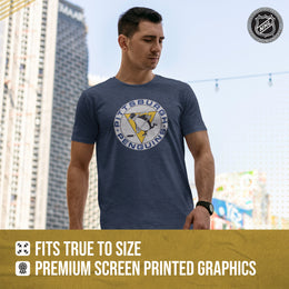 Pittsburgh Penguins NHL Adult Retro Logo Tag-Less T-Shirt - Navy Heather
