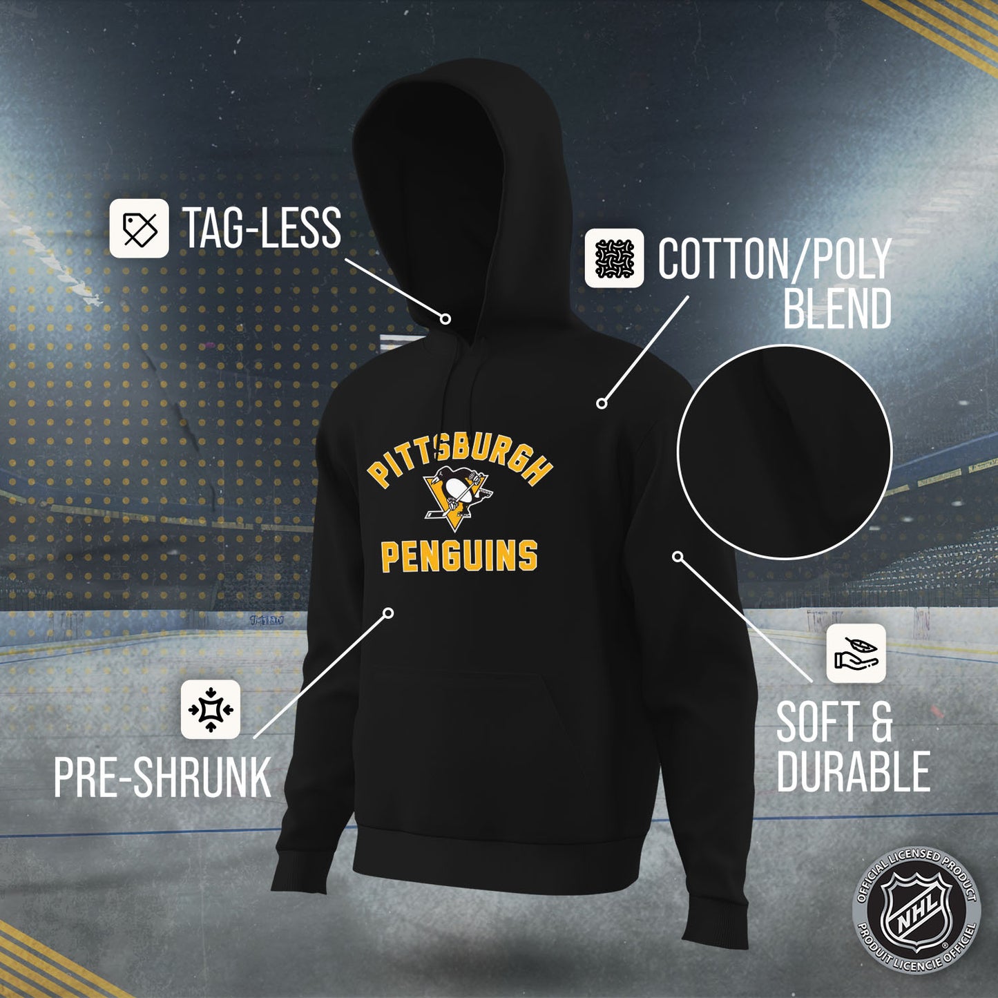 Pittsburgh Penguins Adult NHL Gameday Hooded Sweatshirt - Black