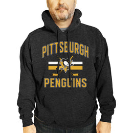 Pittsburgh Penguins Adult NHL Faceoff Hockey Fleece Hooded Sweatshirt- Jersey Stripe - Black