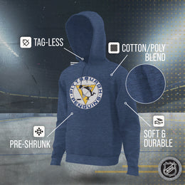 Pittsburgh Penguins Adult NHL Retro Logo Hockey Fleece Hooded Sweatshirt - Navy Heather