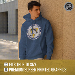 Pittsburgh Penguins Adult NHL Retro Logo Hockey Fleece Hooded Sweatshirt - Navy Heather