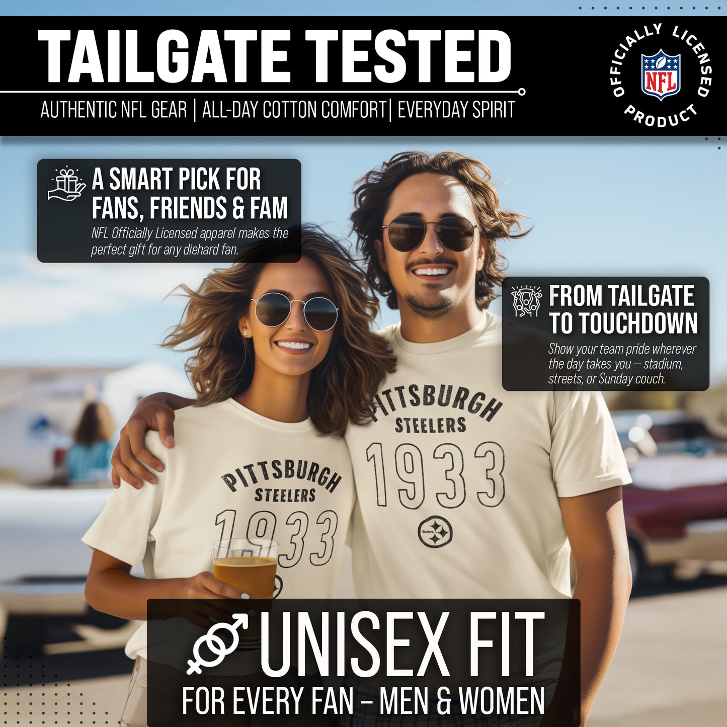 Pittsburgh Steelers NFL Adult Big Date Tag-Less T-Shirt - Natural