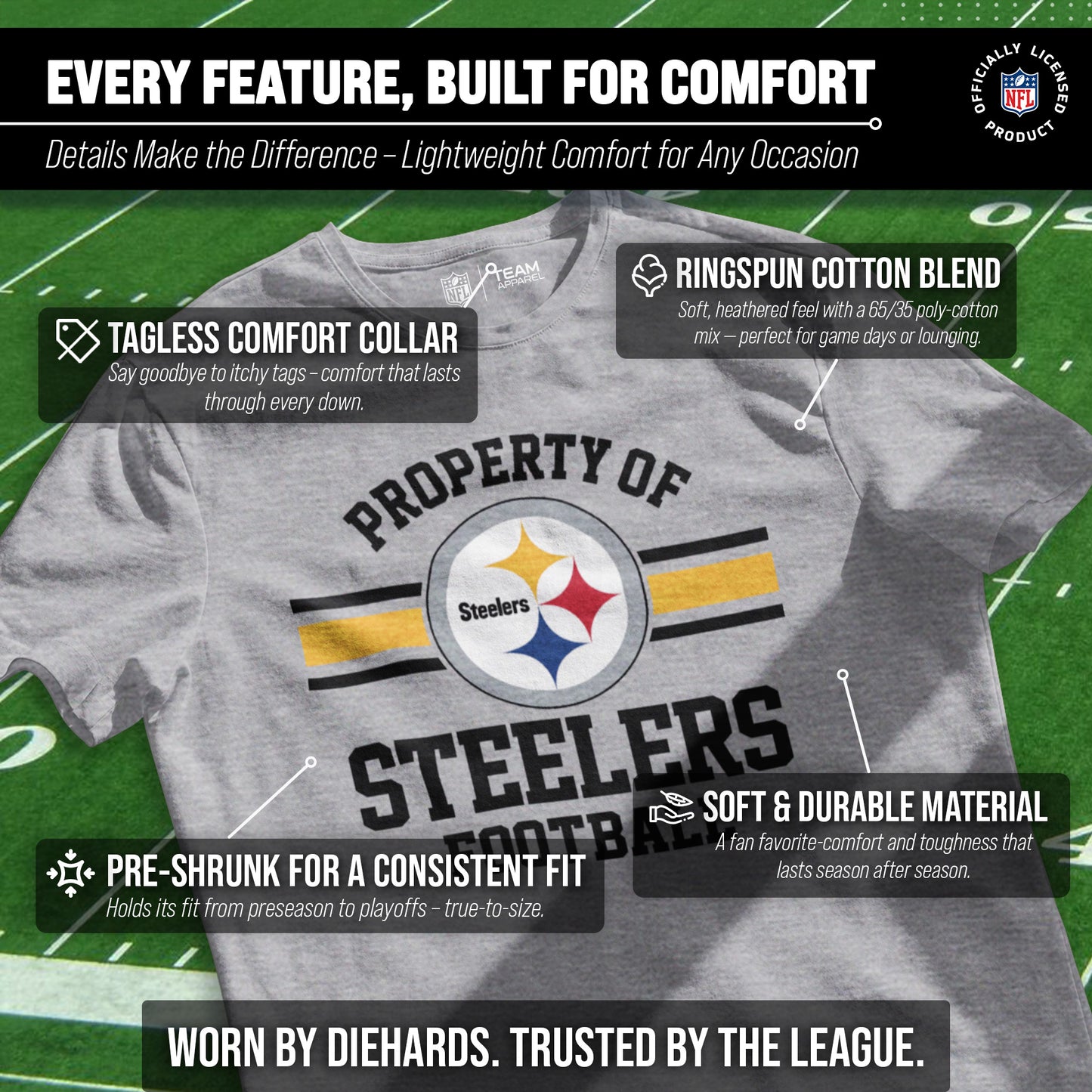 Pittsburgh Steelers NFL Adult Property Of T-Shirt - Sport Gray