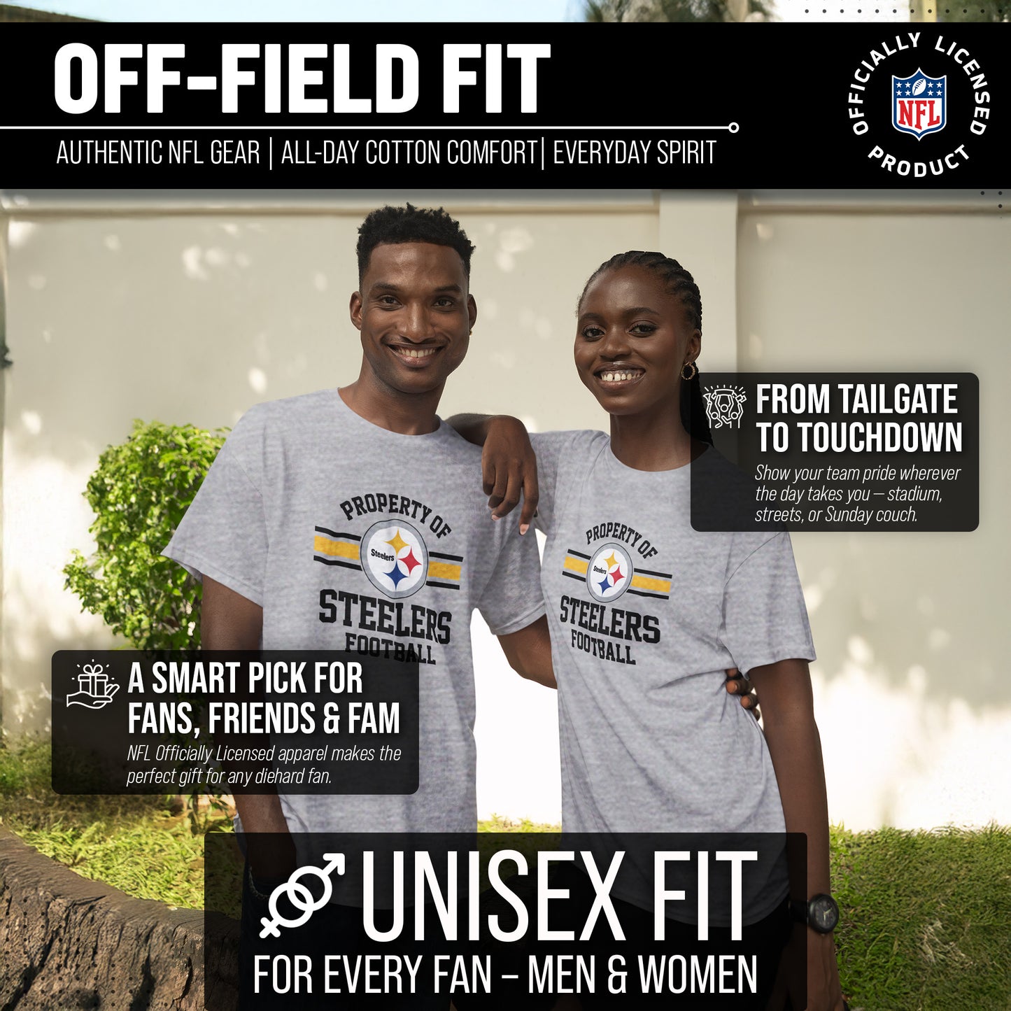 Pittsburgh Steelers NFL Adult Property Of T-Shirt - Sport Gray