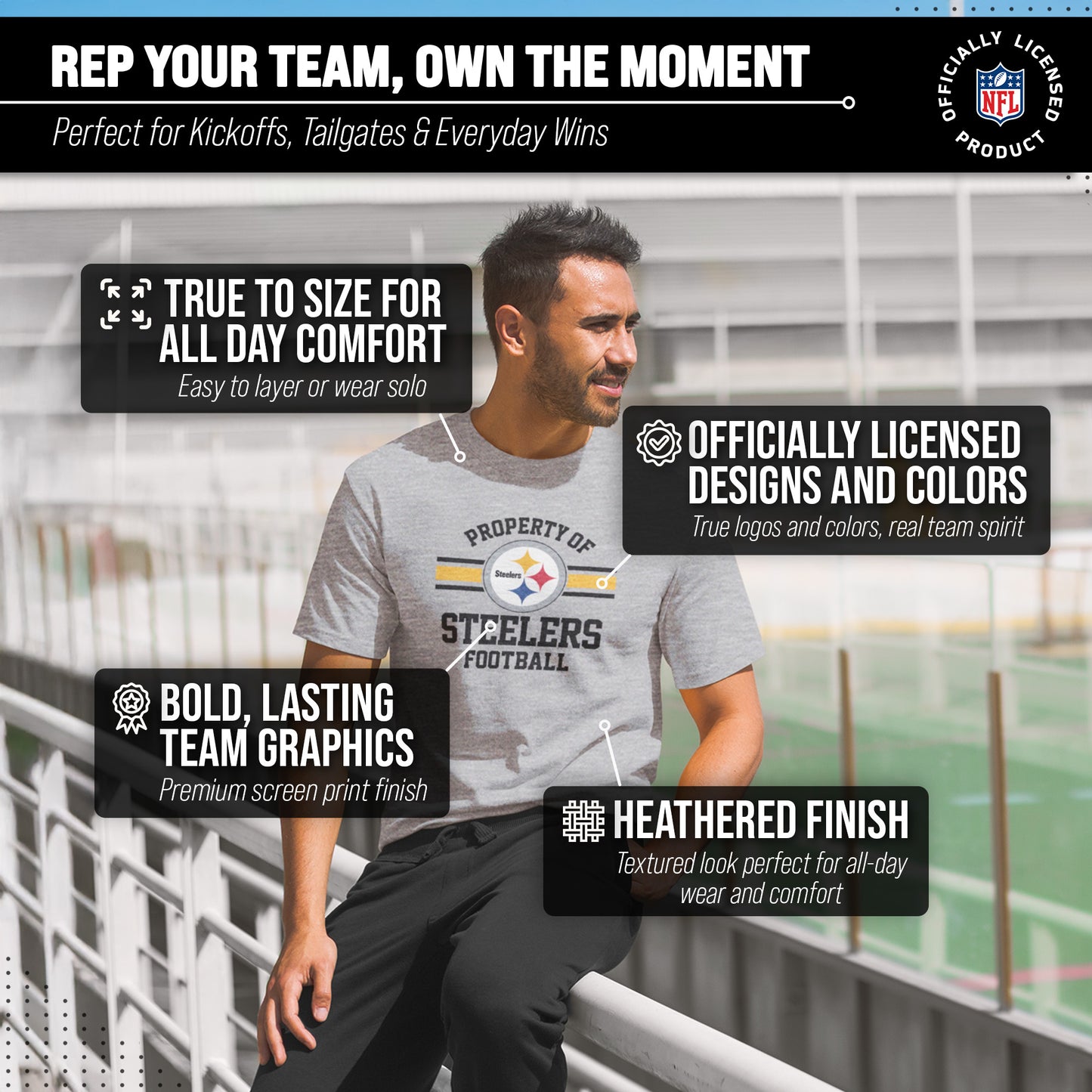 Pittsburgh Steelers NFL Adult Property Of T-Shirt - Sport Gray