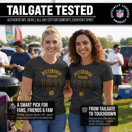 Pittsburgh Steelers NFL Womens Big Date Tag-Less T-Shirt - Black