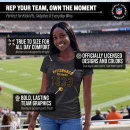 Pittsburgh Steelers NFL Womens Big Date Tag-Less T-Shirt - Black