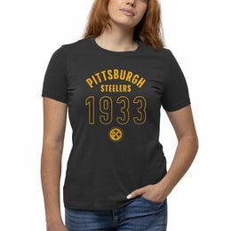 Pittsburgh Steelers NFL Womens Big Date Tag-Less T-Shirt - Black
