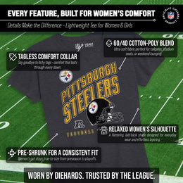 Pittsburgh Steelers NFL Womens Distressed Helmet Tag-Less Soft T-Shirt - Heather Charcoal