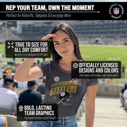 Pittsburgh Steelers NFL Womens Distressed Helmet Tag-Less Soft T-Shirt - Heather Charcoal
