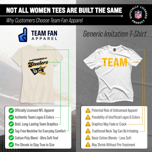 Pittsburgh Steelers NFL Womens Vintage Charm Tag-Less Soft T-Shirt - Birch