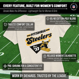 Pittsburgh Steelers NFL Womens Vintage Charm Tag-Less Soft T-Shirt - Birch