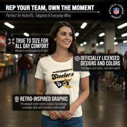 Pittsburgh Steelers NFL Womens Vintage Charm Tag-Less Soft T-Shirt - Birch
