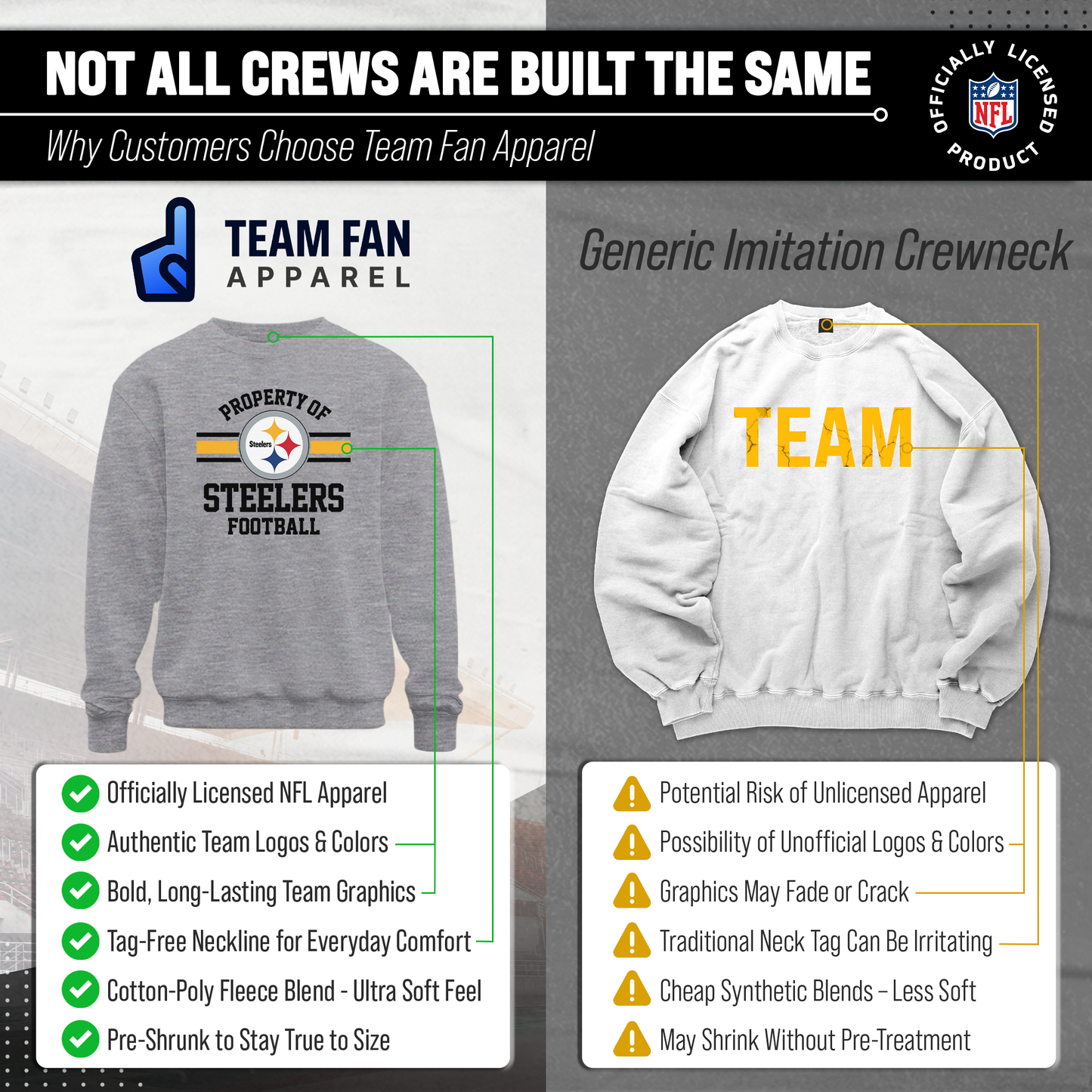 Pittsburgh Steelers NFL Adult Property Of Crewneck Fleece Sweatshirt - Sport Gray