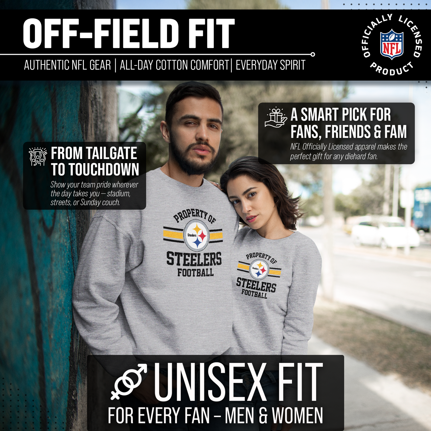 Pittsburgh Steelers NFL Adult Property Of Crewneck Fleece Sweatshirt - Sport Gray