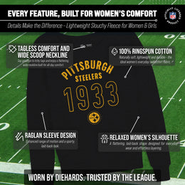 Pittsburgh Steelers NFL Womens Big Date Slouchy Crewneck - Black