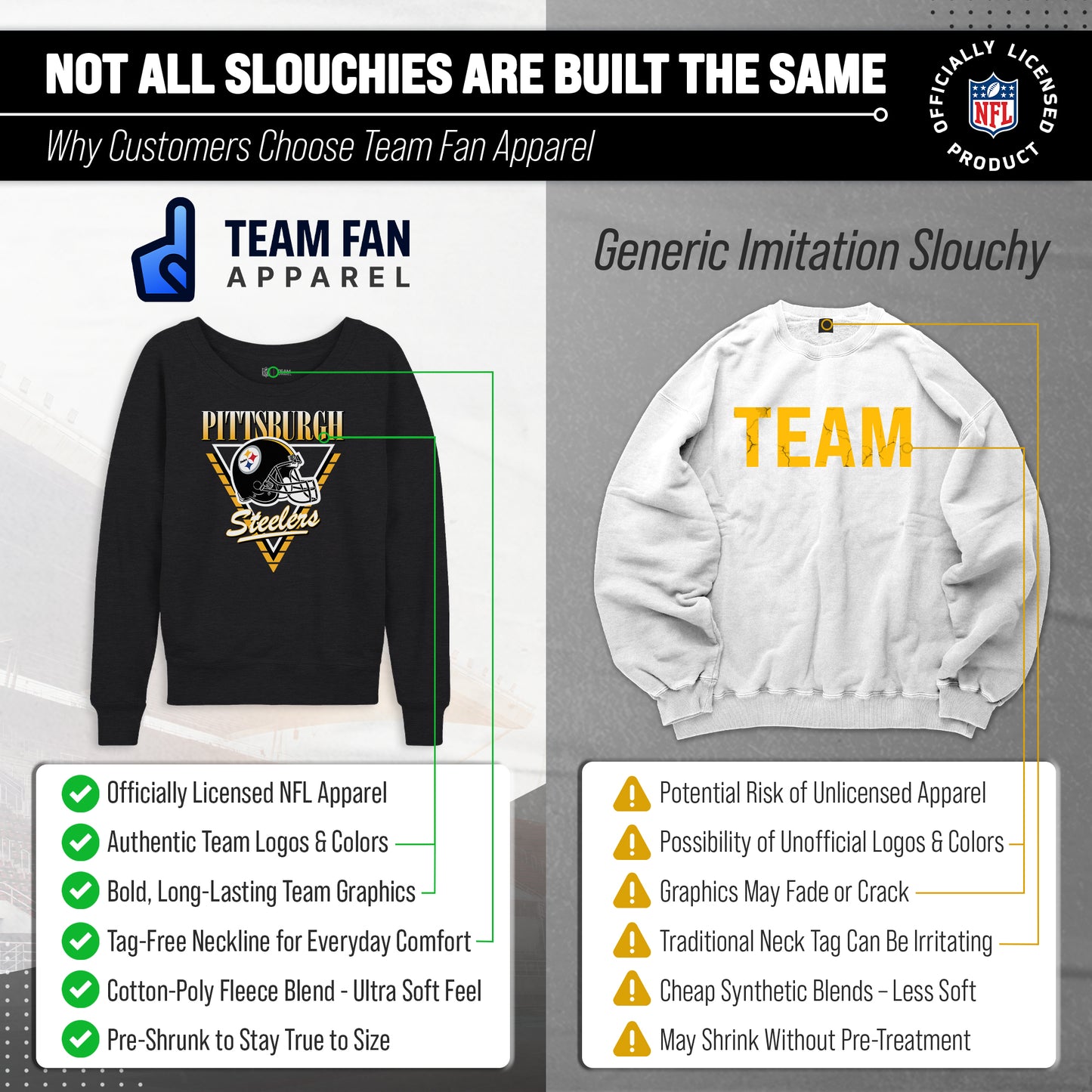 Pittsburgh Steelers NFL Womens Retro Triangle Slouchy Crewneck - Heather Charcoal