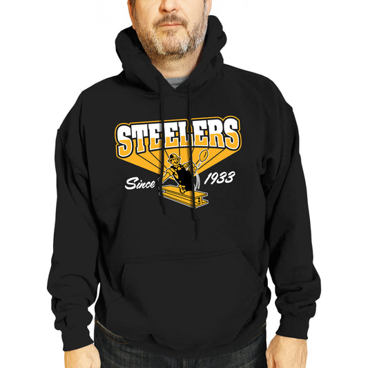 Pittsburgh Steelers NFL Adult Unisex Vintage Block Ultra Soft Fleece Hooded Sweatshirt - Black
