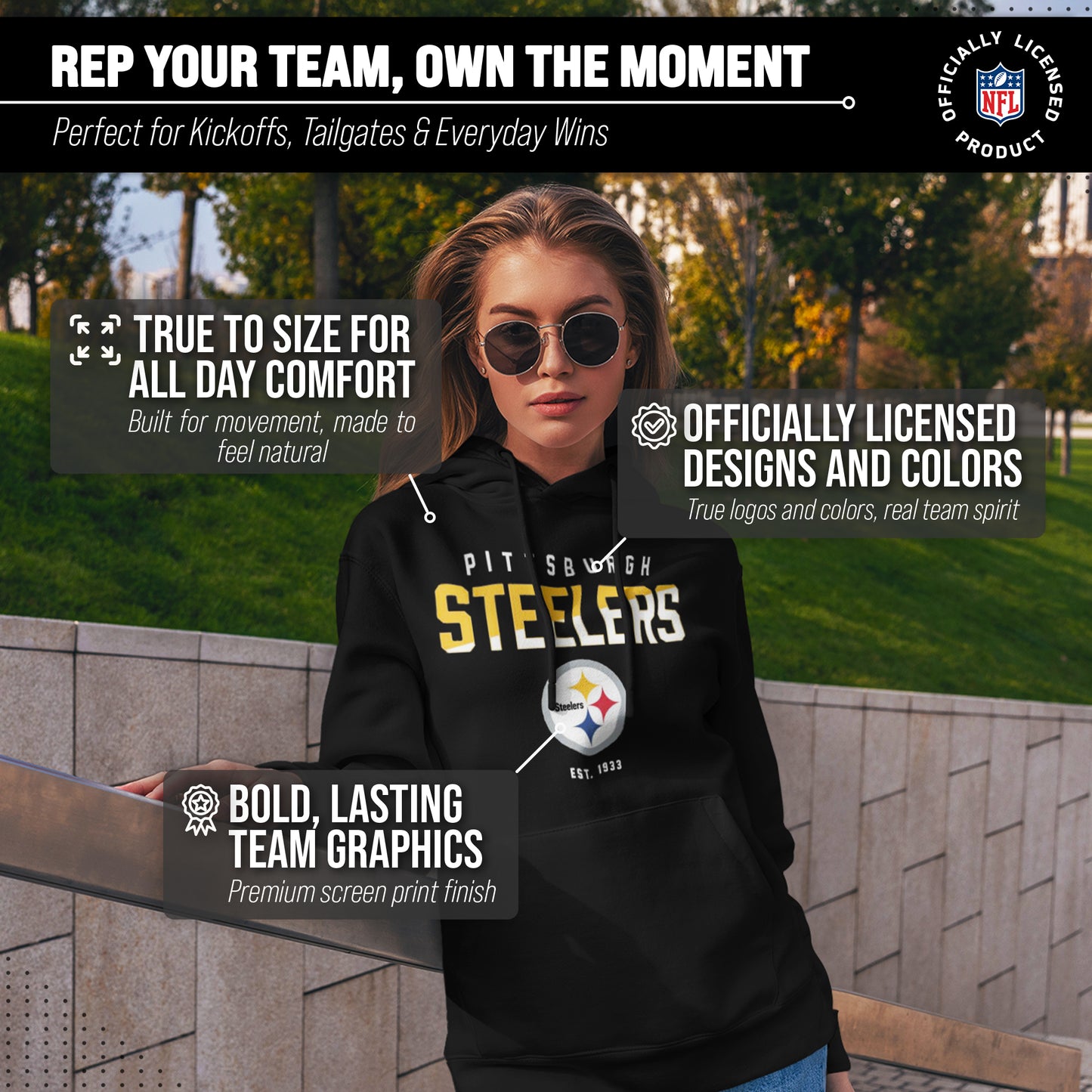 Pittsburgh Steelers Adult NFL Diagonal Fade Fleece Hooded Sweatshirt - Black