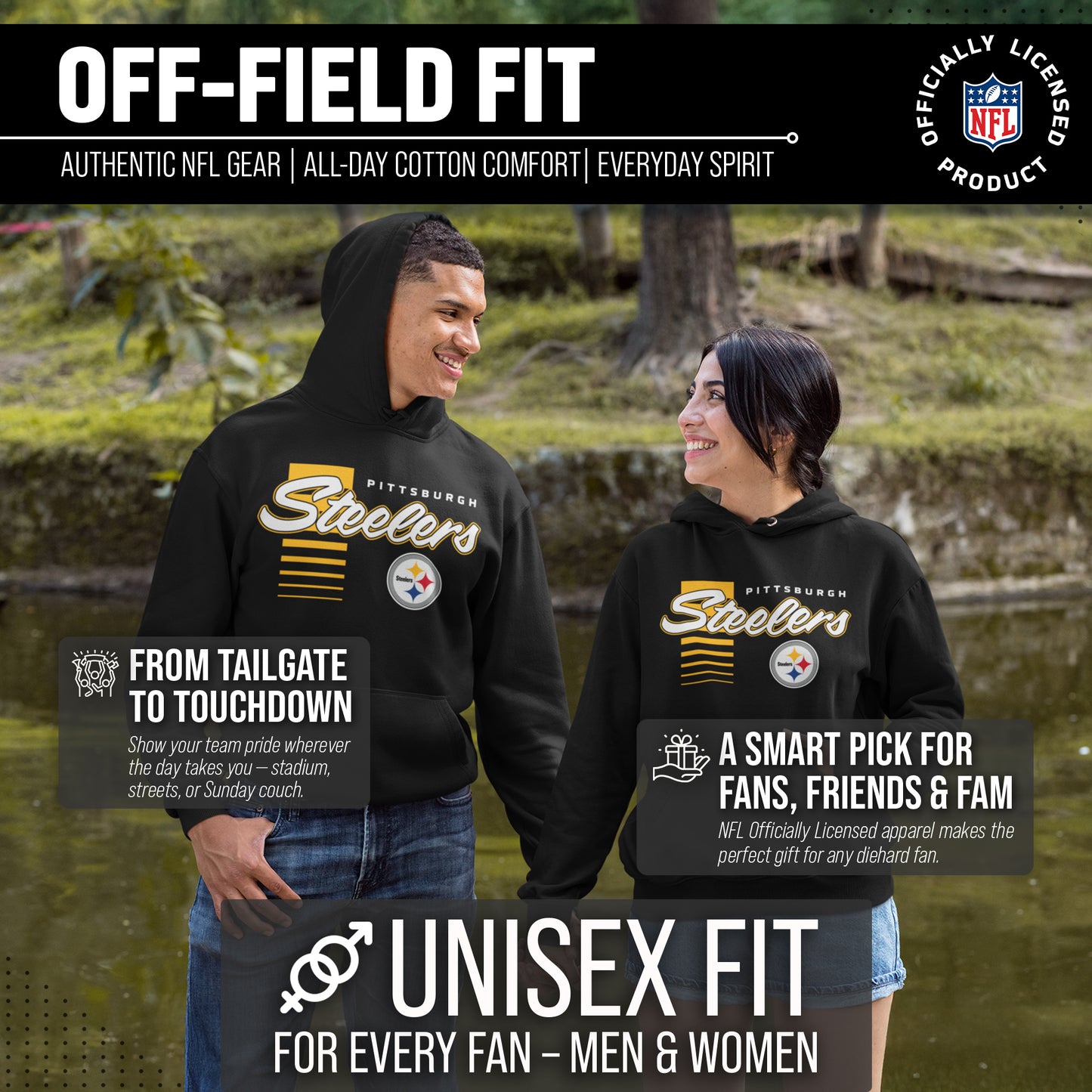 Pittsburgh Steelers NFL Adult Unisex Retro Script Ultra Soft Fleece Hooded Sweatshirt - Black