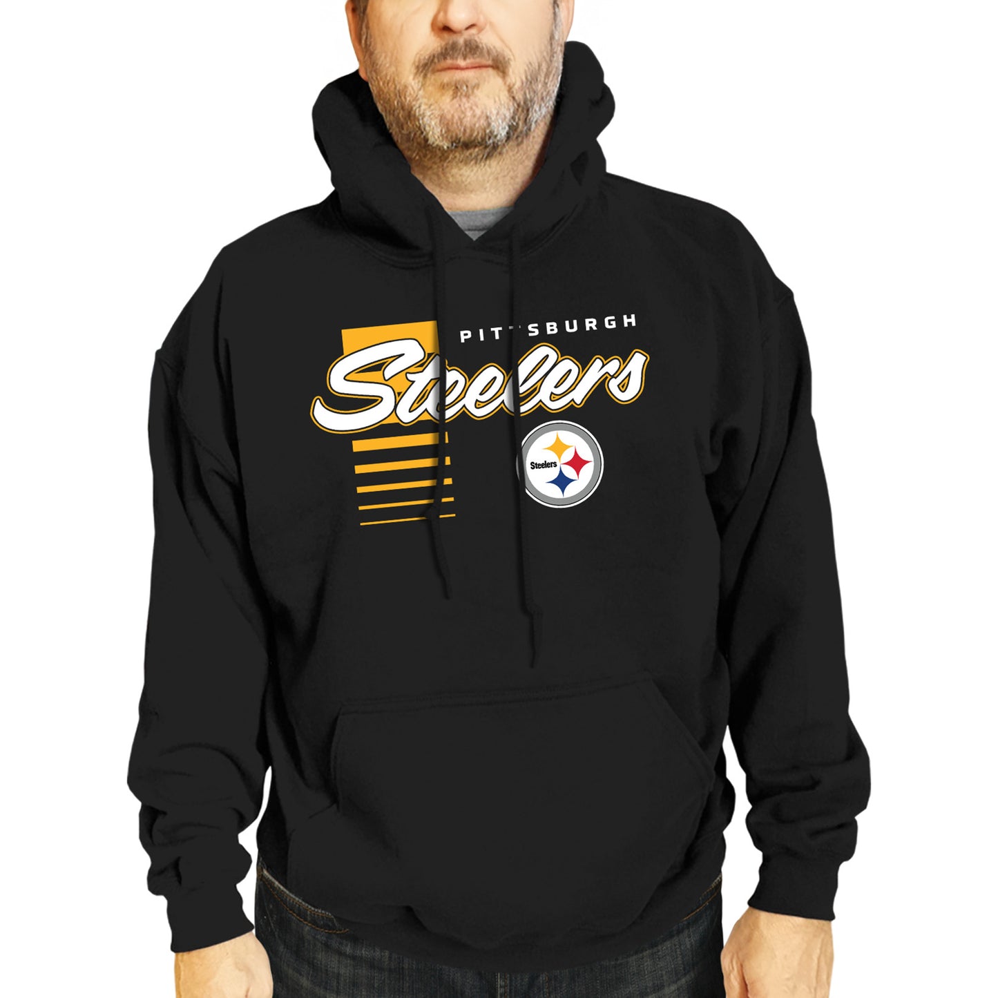 Pittsburgh Steelers NFL Adult Unisex Retro Script Ultra Soft Fleece Hooded Sweatshirt - Black